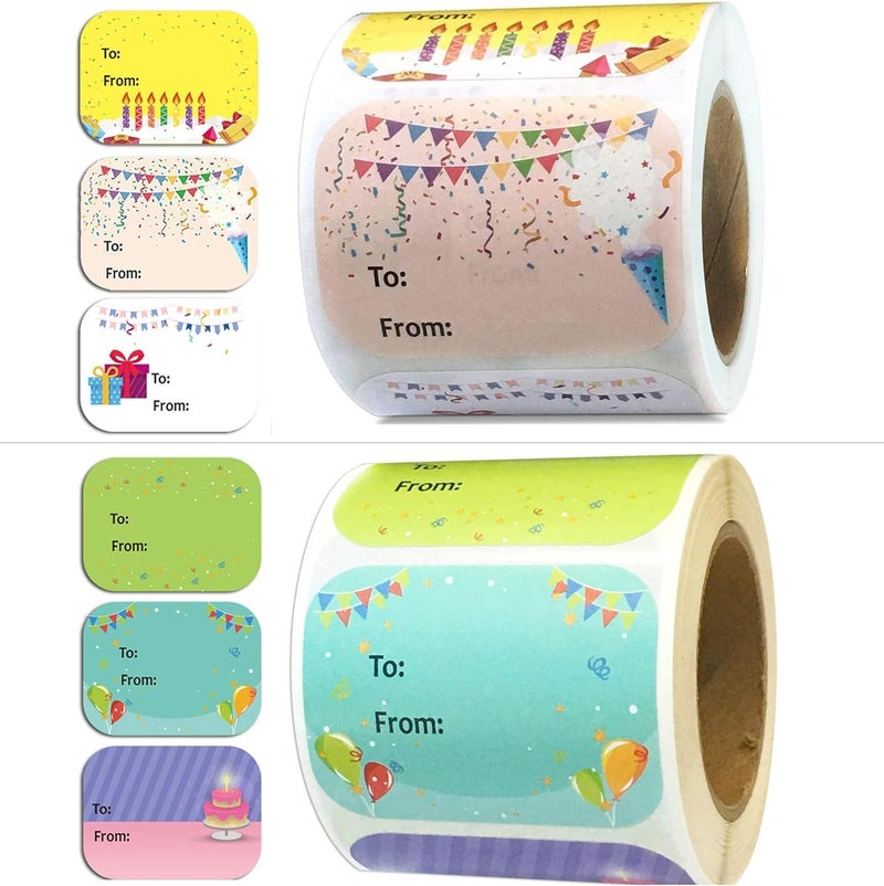 wootile Happy Birthday Present Stickers 1.5 x 2 Inch Happy Birthday to from Gift Labels - 300 Pcs Happy Birthdays Stickers for Birthdays Party Favors,Shower,Christmas Festival Holiday Presents 6 Designs - Image 1